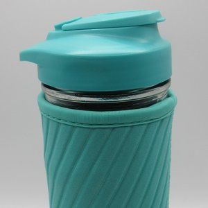 BRAND NEW MASONTOPS GLASS WATER BOTTLE WITH NEOPRENE IN TURQUOISE  #444